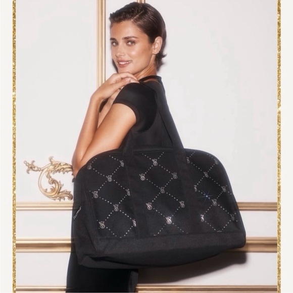 Victoria’s Secret Quilted Shine Black Diamante Bling Weekender Tote Bag - Picture 2 of 3